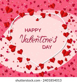 Elegante ilustración vectorial del Día de San Valentín. Fondo rosa con corazones y letras