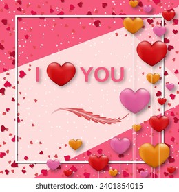 Valentinstag elegante Vektorgrafik. rosafarbener Hintergrund mit Herz und Schrift