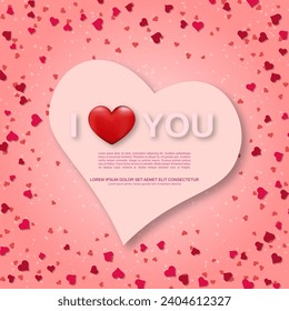 Elegante ilustración vectorial del Día de San Valentín. Fondo rosa con corazones y letras