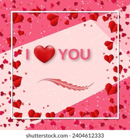 Valentine's Day elegant vector illustration. Pink background with hearts and lettering