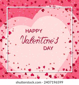 Valentinstag elegante Vektorgrafik. rosafarbener Hintergrund mit Herz und Schrift