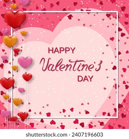 Valentine's Day elegant vector illustration. Pink background with hearts and lettering