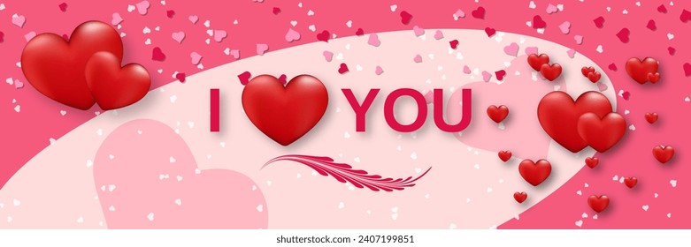 Valentine's Day elegant vector illustration. Pink background with hearts and lettering