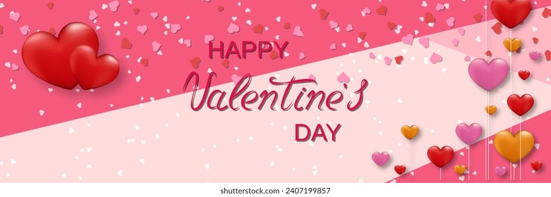 Valentine's Day elegant vector illustration. Pink background with hearts and lettering
