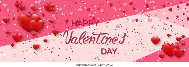 Valentine's Day elegant vector illustration. Pink background with hearts and lettering