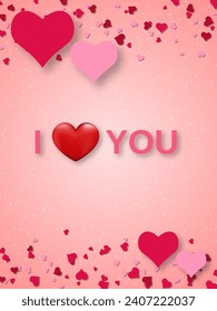 Valentine's Day elegant vector illustration. Pink background with hearts and lettering
