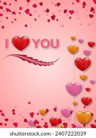Valentine's Day elegant vector illustration. Pink background with hearts and lettering