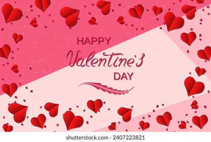 Valentine's Day elegant vector illustration. Pink background with hearts and lettering