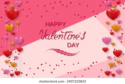 Valentine's Day elegant vector illustration. Pink background with hearts and lettering