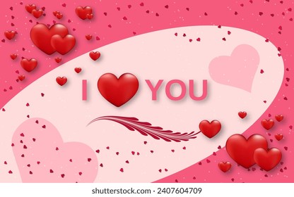 Valentine's Day elegant vector illustration. Pink background with hearts and lettering