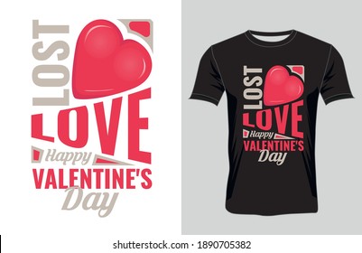 Diseño elegante de camisetas vectoriales de San Valentín. Plantilla de tarjetas de felicitación de San Valentín con el día de San Valentín feliz y corazón blanco en línea sobre el fondo. Diseño de camisetas de ilustración vectorial