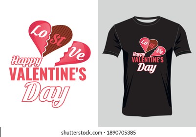 Diseño elegante de camisetas vectoriales de San Valentín. Plantilla de tarjetas de felicitación de San Valentín con el día de San Valentín feliz y corazón blanco en línea sobre el fondo. Diseño de camisetas de ilustración vectorial