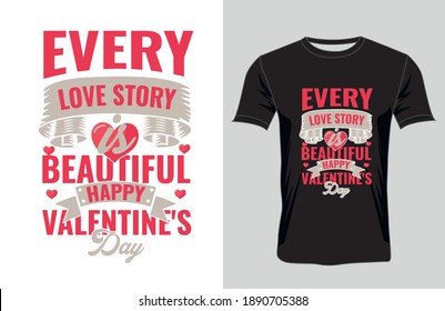 Valentines Day elegant  vector t-shirts design. Valentine greeting card template with calligraphy happy valentine`s day and white heart in line on background. Vector illustration t-shirts Design