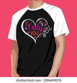 Valentines Day elegant vector t-shirts design. Valentine greeting card template with calligraphy happy valentine`s day and white heart in line on background. Vector illustration t-shirts Design