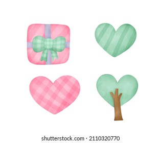 Valentine's day element collection in watercolor.
