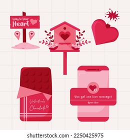 Valentines day element collections in flat illustration simple cute and elegant vector design