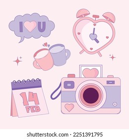 Valentines day element collections in flat illustration simple cute and elegant vector design