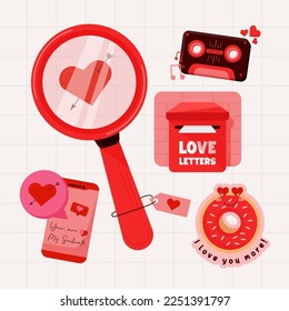 Valentines day element collections in flat illustration simple cute and elegant vector design