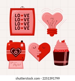 Valentines day element collections in flat illustration simple cute and elegant vector design