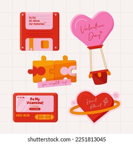 Valentines day element collections in flat illustration simple cute and elegant vector design