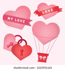 Valentines day element collections in flat illustration simple cute and elegant vector design
