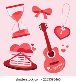 Valentines day element collections in flat illustration simple cute and elegant vector design