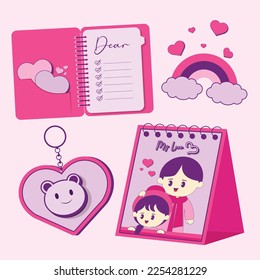 Valentines day element collections in flat illustration simple cute and elegant vector design