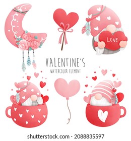 Valentine's day element with couple gnome watercolor 