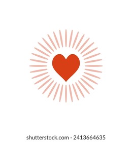 Valentines day element design. Valentine flat symbol- heart sunrise . Holiday of love in cute style. Stock vector illustration