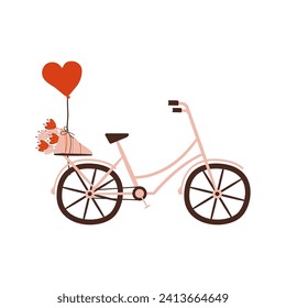 Valentines day element design. Valentine flat symbol- bicycle. Holiday of love in cute style. Stock vector illustration
