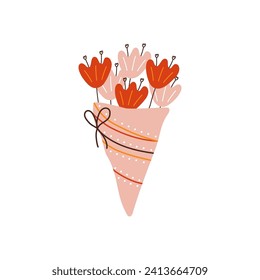 Valentines day element design. Valentine flat symbol- tulips . Holiday of love in cute style. Stock vector illustration