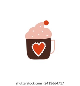 Valentines day element design. Valentine flat symbol- cup. Holiday of love in cute style. Stock vector illustration