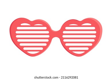 Valentine's Day element. Glasses in heart shaped. Brindled or lattice sunglasses. Sunglasses isolated on white background. Vector illustration.