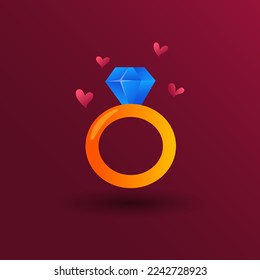 valentines day element. Gradient diamond ring. Vector illustration