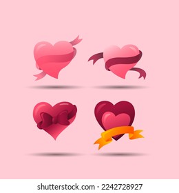 elemento de día de San Valentín. Regalos de amor por gradiente con cintas. Ilustración del vector