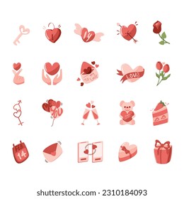 Valentine's Day Element Illustration Isolated On White Background. Valentine Icon. Pink Valentine Element. Template for Sticker kit, Greeting, Congratulations, Invitations, Planners. 