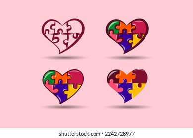valentines day element. Love shape with puzzle. Vector illustration