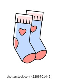 Valentines Day element. Romantic icon with pair of warm socks with red hearts. Cute clothes with love symbol. Design for greeting card. Cartoon flat vector illustration isolated on white background