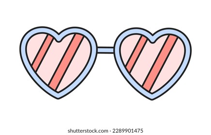 Valentinstag-Element. Romantische Ikone im linearen Stil mit herzförmigen rosa Sonnenbrillen. Liebe und Zärtlichkeit. Design für Ferienaufkleber. Cartoon-FlachVektorgrafik einzeln auf weißem Hintergrund