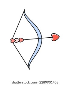 Valentines Day element. Romantic linear icon with bow and love arrows with heart shaped tips. Cupid weapon. Design for greeting card. Cartoon flat vector illustration isolated on white background