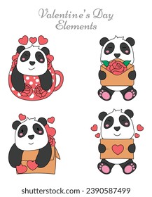 Valentine's Day Elements Of Adorable Panda Cartoon Vectors