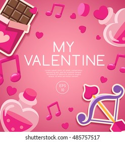 Valentine's Day Elements  : Card Template : Vector Illustration