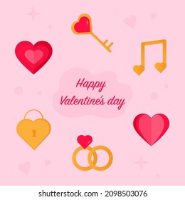 Valentine's day elements collection isolated on a pink background.