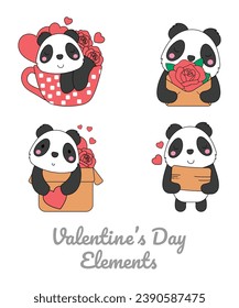 Valentine's Day Elements Of Cute Panda Vectors