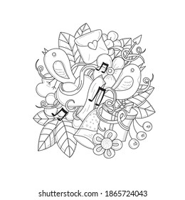 Elementos del Día de San Valentín. Tarjeta de saludo de San Valentín. Tarjeta de invitación de vacaciones, afiche, banner, postal, print.Vector ilustración. Dibujado a mano. Arte de línea.