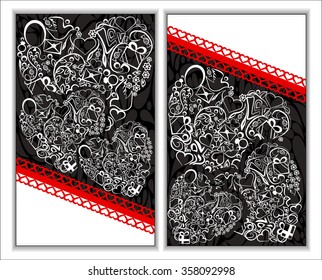 Valentine's Day elements in heart shape. Doodles Vector illustration.