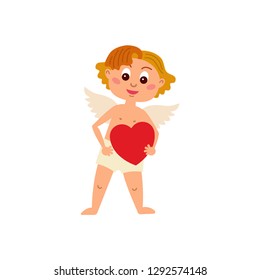 Valentine's day elements icon - angel cupid in cartoon style isolated on white background