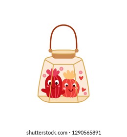 Valentine's day elements icon - cactus love in cartoon style isolated on white background