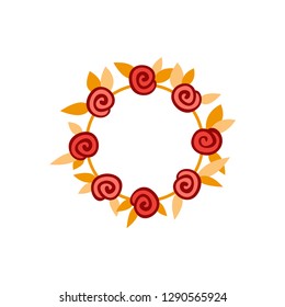 Valentine's day elements icon - love wreath in cartoon style isolated on white background