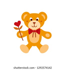 Valentine's day elements icon - love teddy bear in cartoon style isolated on white background